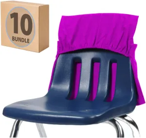 Seat Sack Elastic Chair Storage Pocket - 12-17 Inches, Pack of 10 PURPLE - Stretch for Multiple Size Chairs - Perfect Organizer for Classroom Chairs, Durable and Spacious Storage and Organization