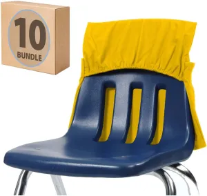 Seat Sack Elastic Chair Storage Pocket - 12-17 Inches, Pack of 10 YELLOW - Stretch for Multiple Size Chairs - Perfect Organizer for Classroom Chairs, Durable and Spacious Storage and Organization