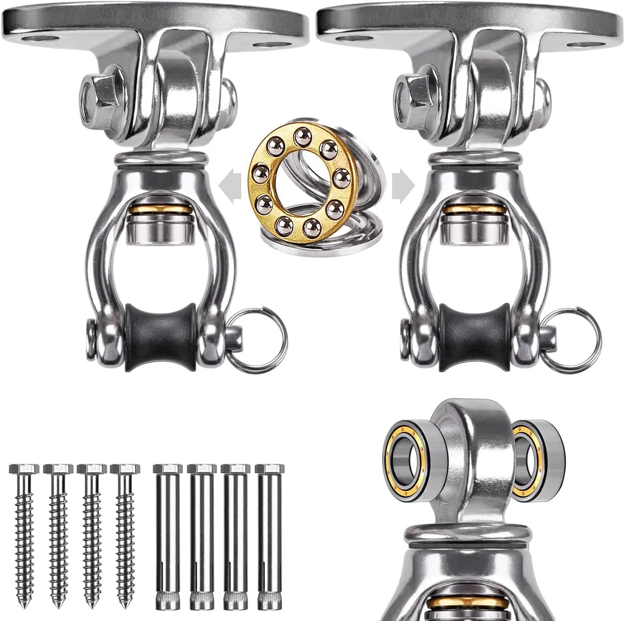 SELEWARE Silent Bearing Swivel Swing Hangers Stainless Steel Swing Hooks Ceiling Mount Swing Bracket for Aerial Yoga Silks Swing Chair Heavy Bag Swing Set Indoor Outdoor Swing 2 Pack