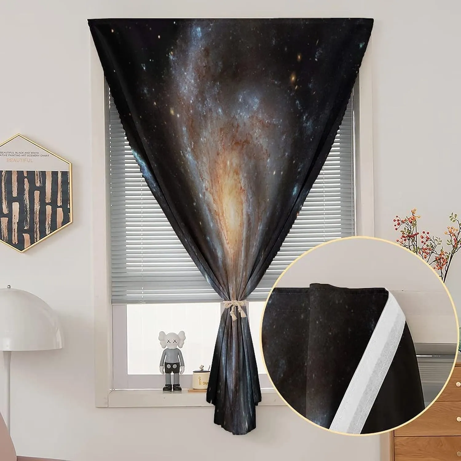 Self Adhesive Portable Blackout Curtains, Galaxy Room Darkening Curtains, Stars in Galaxy Spiral Planet Outer Space Nebula Astronomy Print Temporary Blackout Blinds,47W x54L Inches, for Bathroom