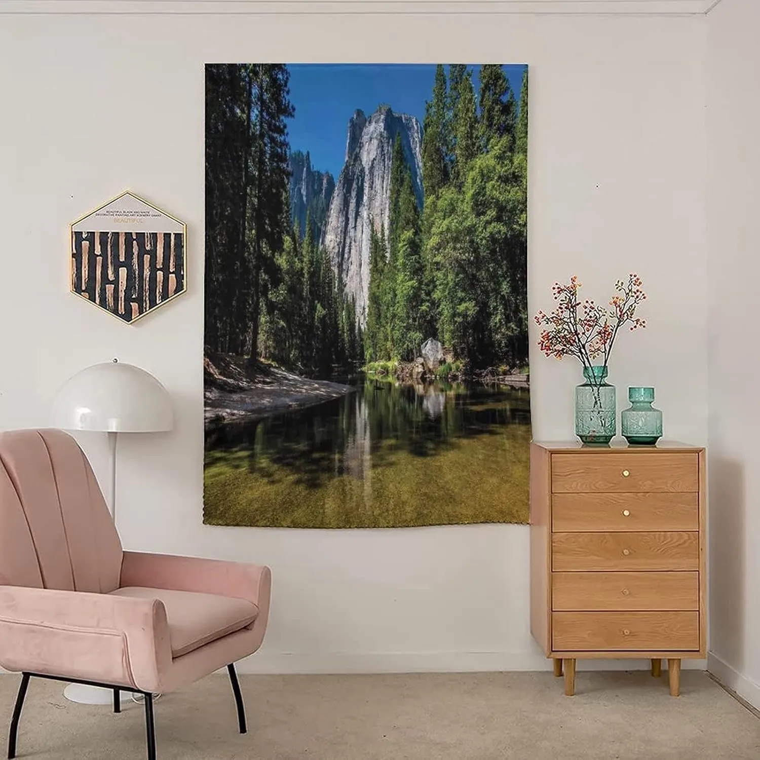Self Adhesive Portable Blackout Curtains, Yosemite Room Darkening Curtains, Large Granite Cliff Surrounded by Trees Print Temporary Blackout Blinds,47W x54L Inches, for Bathroom Living Room Bedroom