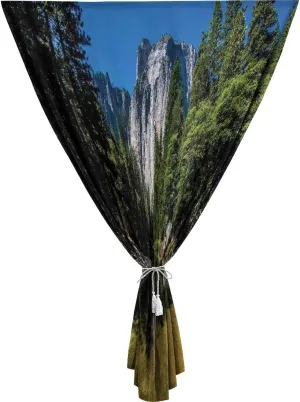 Self Adhesive Portable Blackout Curtains, Yosemite Room Darkening Curtains, Large Granite Cliff Surrounded by Trees Print Temporary Blackout Blinds,47W x54L Inches, for Bathroom Living Room Bedroom