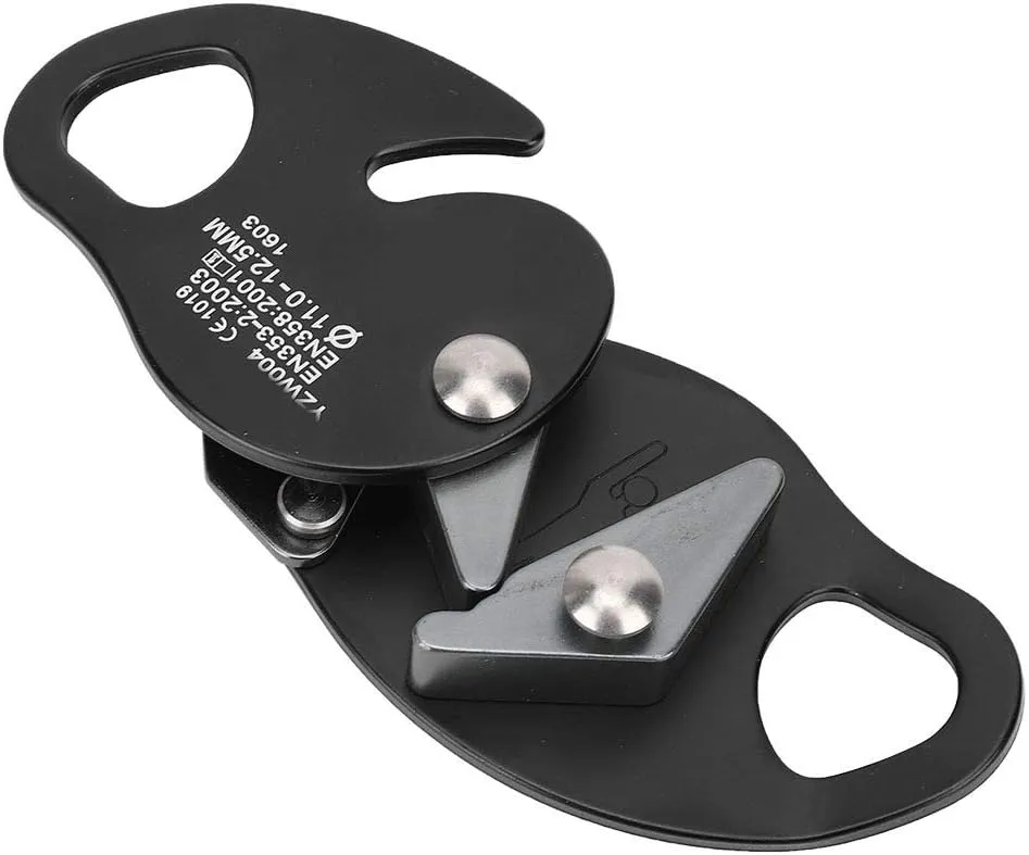 Self Braking Stop Descender Clamp Grab for Rappel, Rope Grab for Climbing Gear, 11-12.5mm Rope, for Aerial Work Engineering Protection, Aviation Aluminum Alloy Steel (Black)