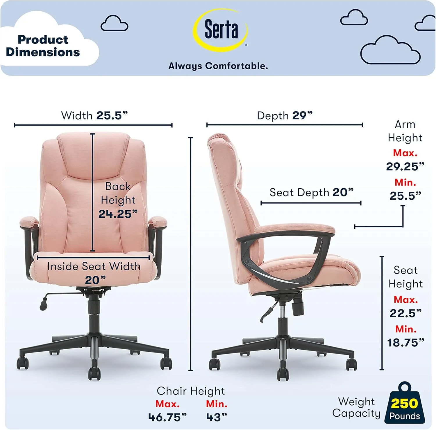 Serta Style Hannah II Office Chair, Harvard Pink Microfiber