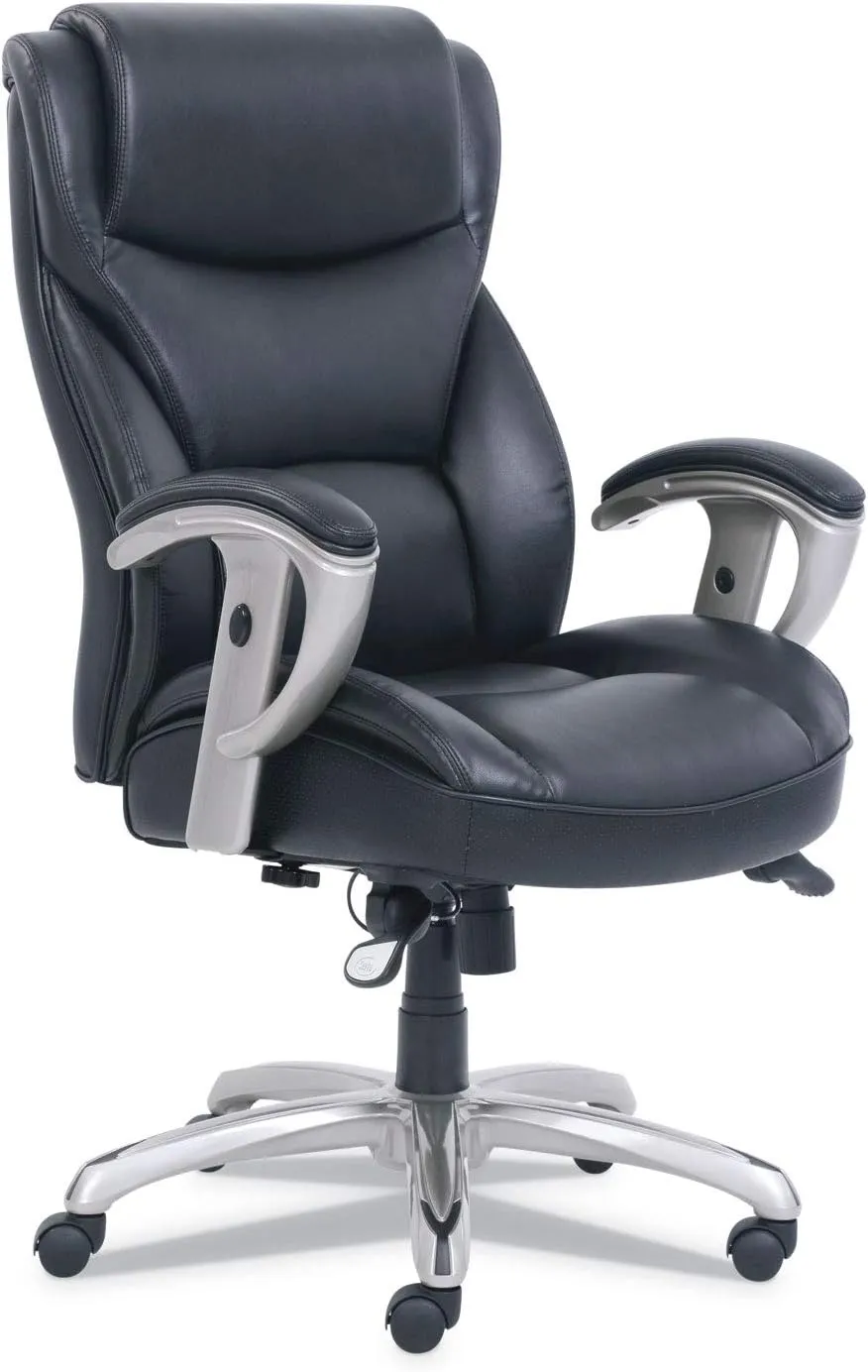 SertaPedic Emerson Big and Tall Task Chair, Supports Up to 400 Lb, 19.5" to 22.5" Seat Height, Black Seat/Back, Silver Base