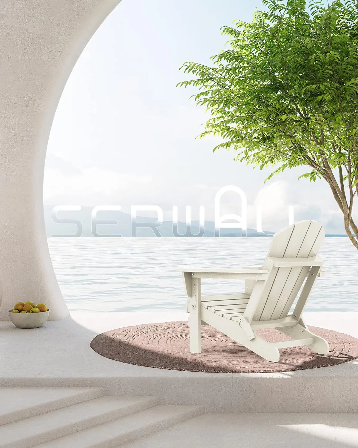 SERWALL Folding Adirondack Chair - HIPS Adirondack Chairs Outdoor Chairs Weather Resistant- White