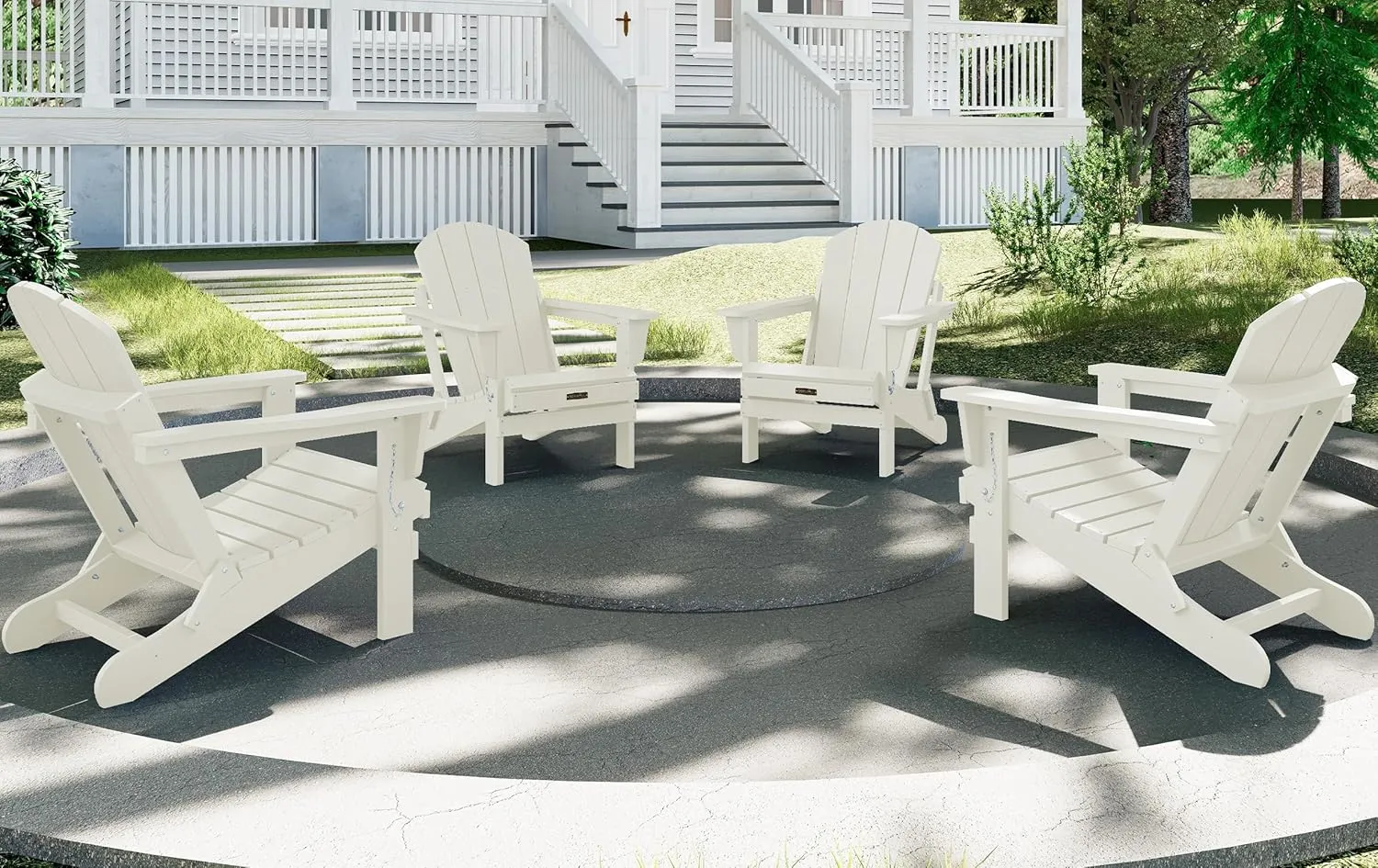 SERWALL Folding Adirondack Chair - HIPS Adirondack Chairs Outdoor Chairs Weather Resistant- White