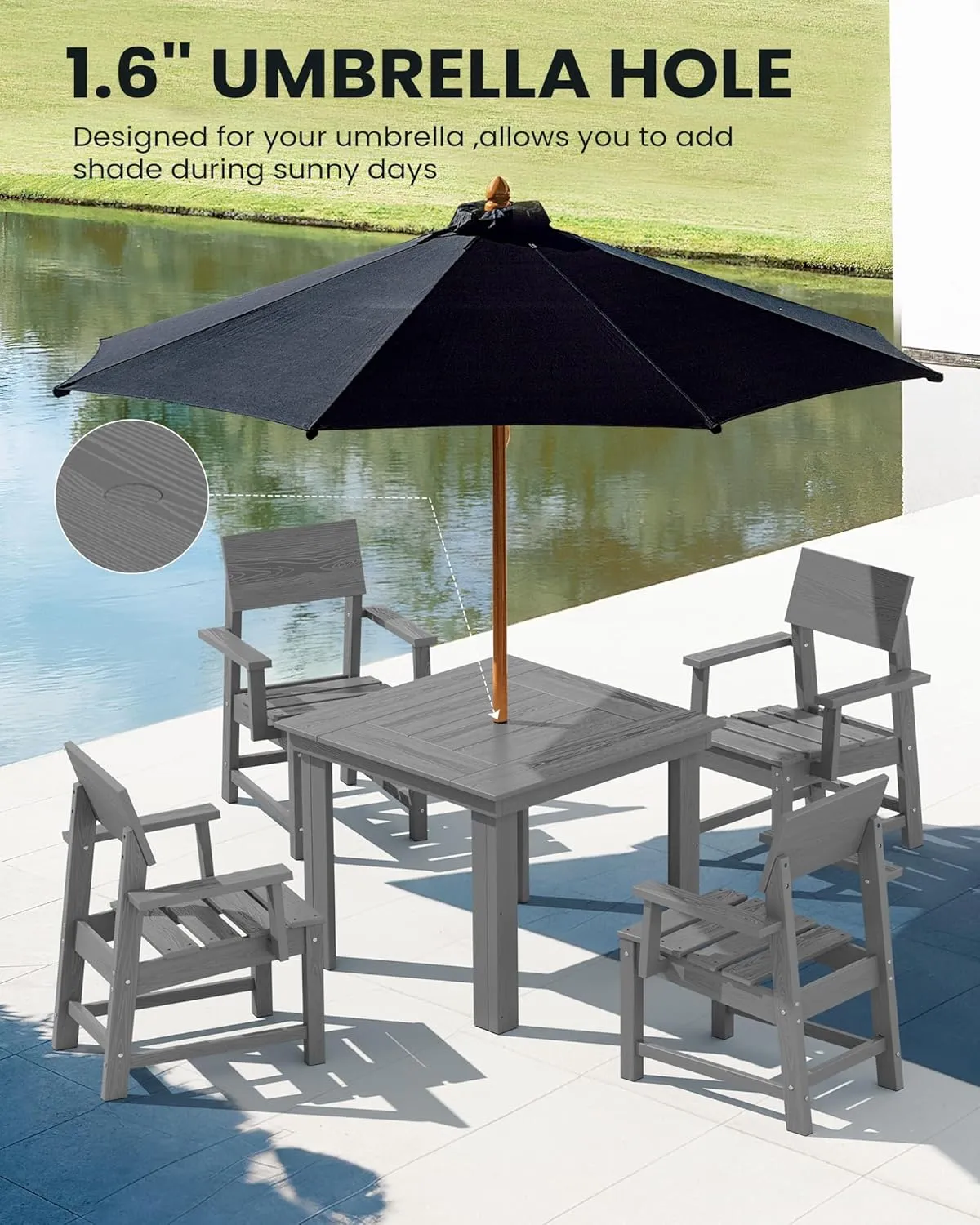 SERWALL HDPE Outdoor Dining Set, Patio Table and Chairs Set All Weather Patio Dining Set for 4, 5-Piece Patio Dining Furniture for Deck, Garden, Backyard, Gray