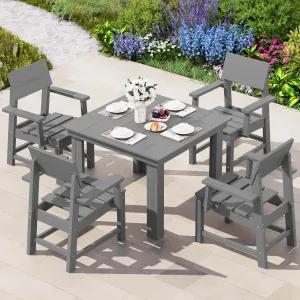 SERWALL HDPE Outdoor Dining Set, Patio Table and Chairs Set All Weather Patio Dining Set for 4, 5-Piece Patio Dining Furniture for Deck, Garden, Backyard, Gray