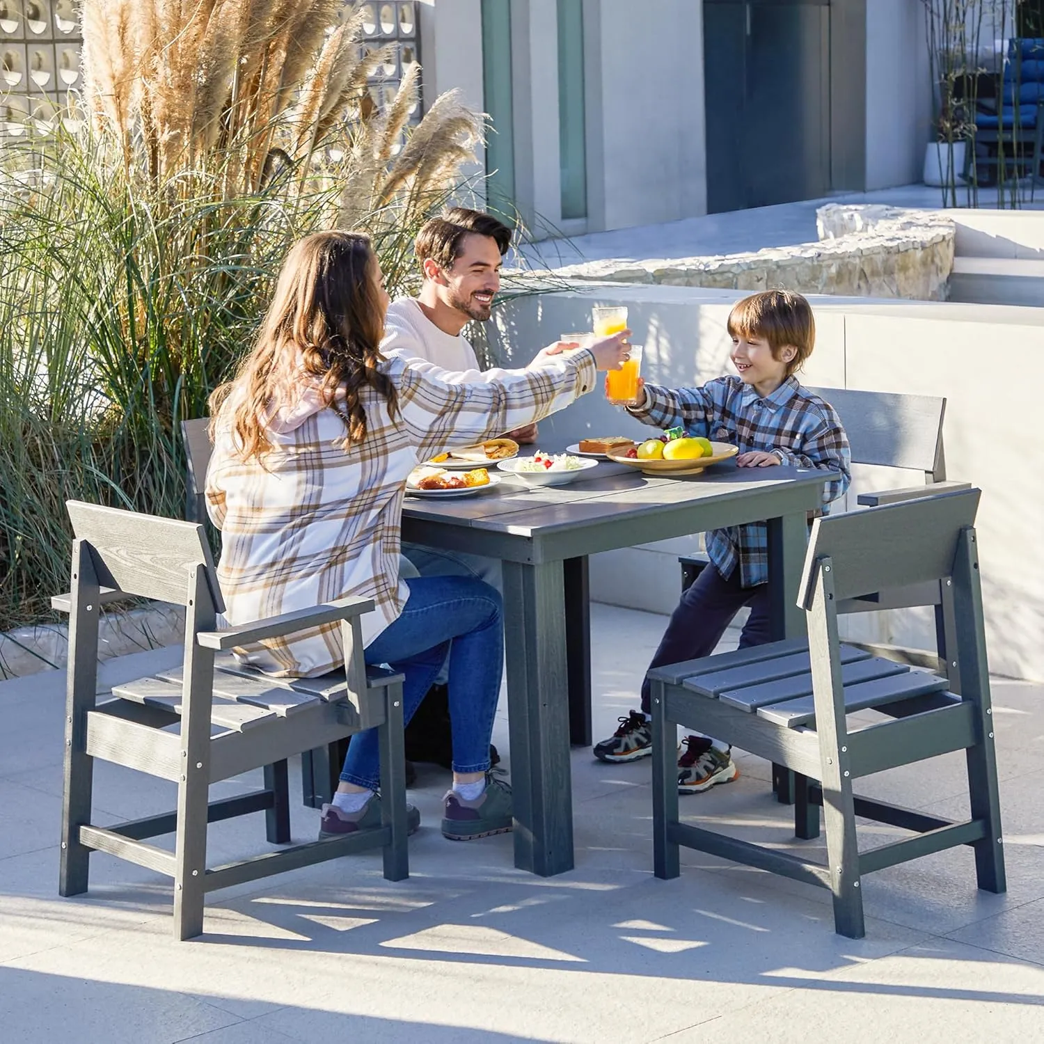 SERWALL HDPE Outdoor Dining Set, Square Table and Chairs Set All Weather Patio Dining Set, 5-Piece Patio Dining Furniture for Deck, Garden, Backyard, Black