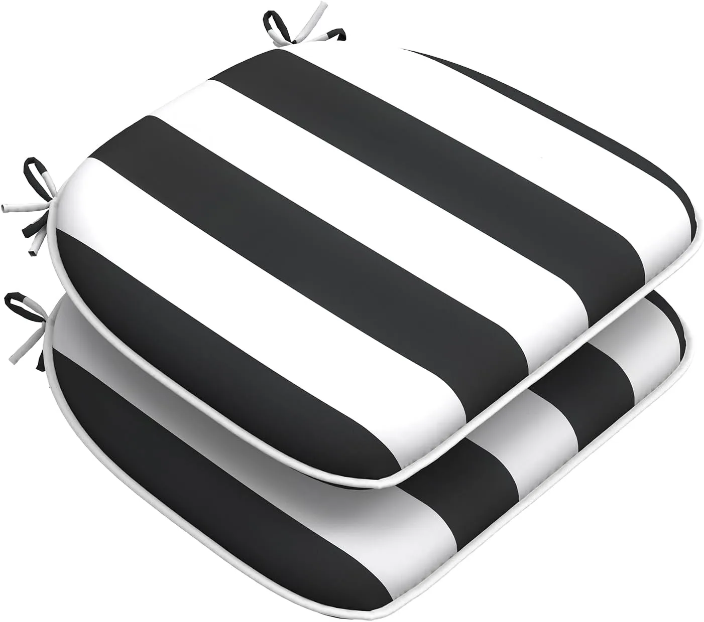 Set of 2 Outdoor Chair Cushions with Ties,Water Repellent Patio Chair Pads 17"x 16" for Outdoor Furniture,Round Corner Seat Cushions for Garden Yard Kitchen Cabana Black