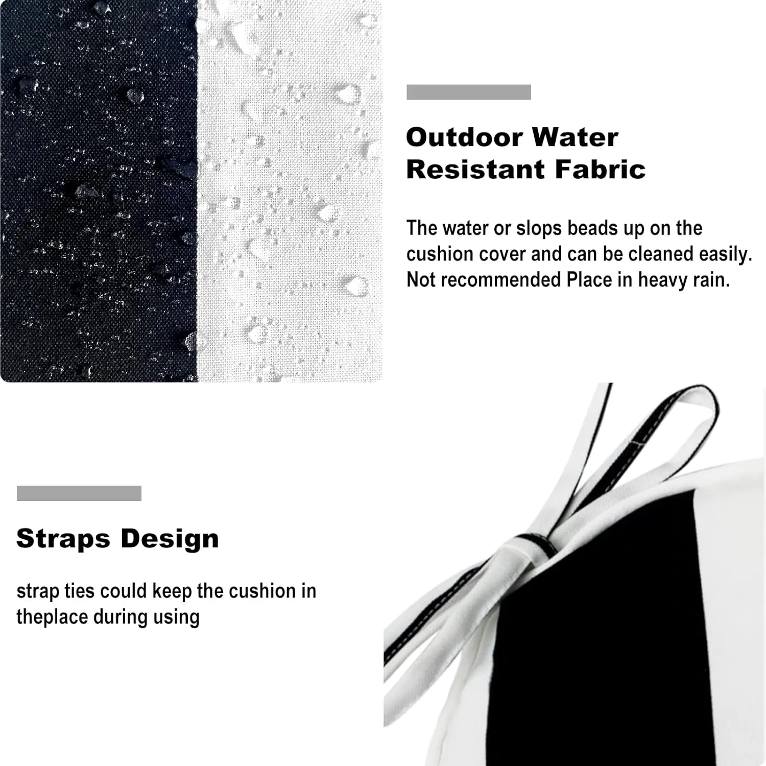 Set of 2 Outdoor Chair Cushions with Ties,Water Repellent Patio Chair Pads 17"x 16" for Outdoor Furniture,Round Corner Seat Cushions for Garden Yard Kitchen Cabana Black