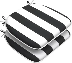 Set of 2 Outdoor Chair Cushions with Ties,Water Repellent Patio Chair Pads 17"x 16" for Outdoor Furniture,Round Corner Seat Cushions for Garden Yard Kitchen Cabana Black
