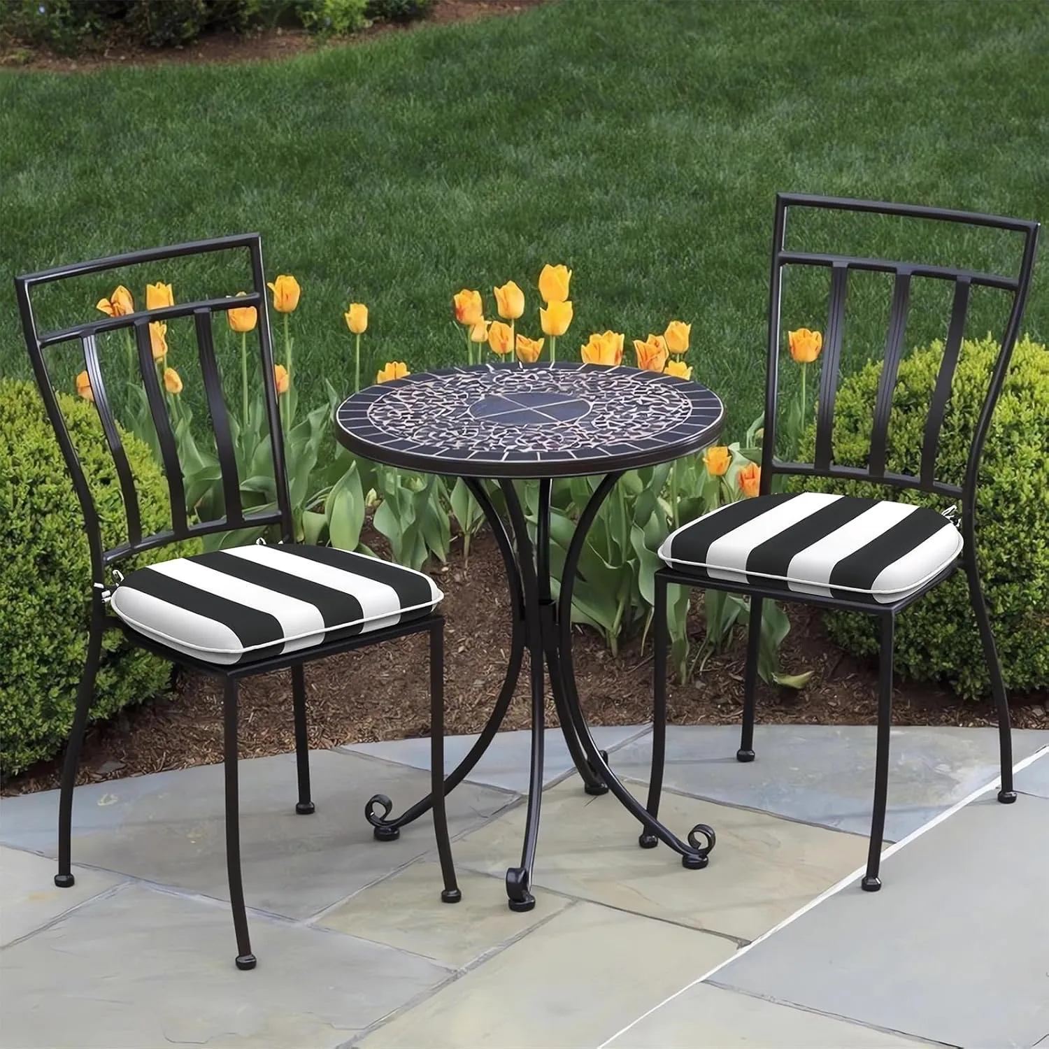 Set of 2 Outdoor Chair Cushions with Ties,Water Repellent Patio Chair Pads 17"x 16" for Outdoor Furniture,Round Corner Seat Cushions for Garden Yard Kitchen Cabana Black
