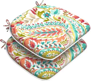 Set of 2 Outdoor Chair Cushions with Ties,Water Repellent Patio Chair Pads 17"x 16" for Outdoor Furniture,Round Corner Seat Cushions for Garden Yard Kitchen Pretty Paisley