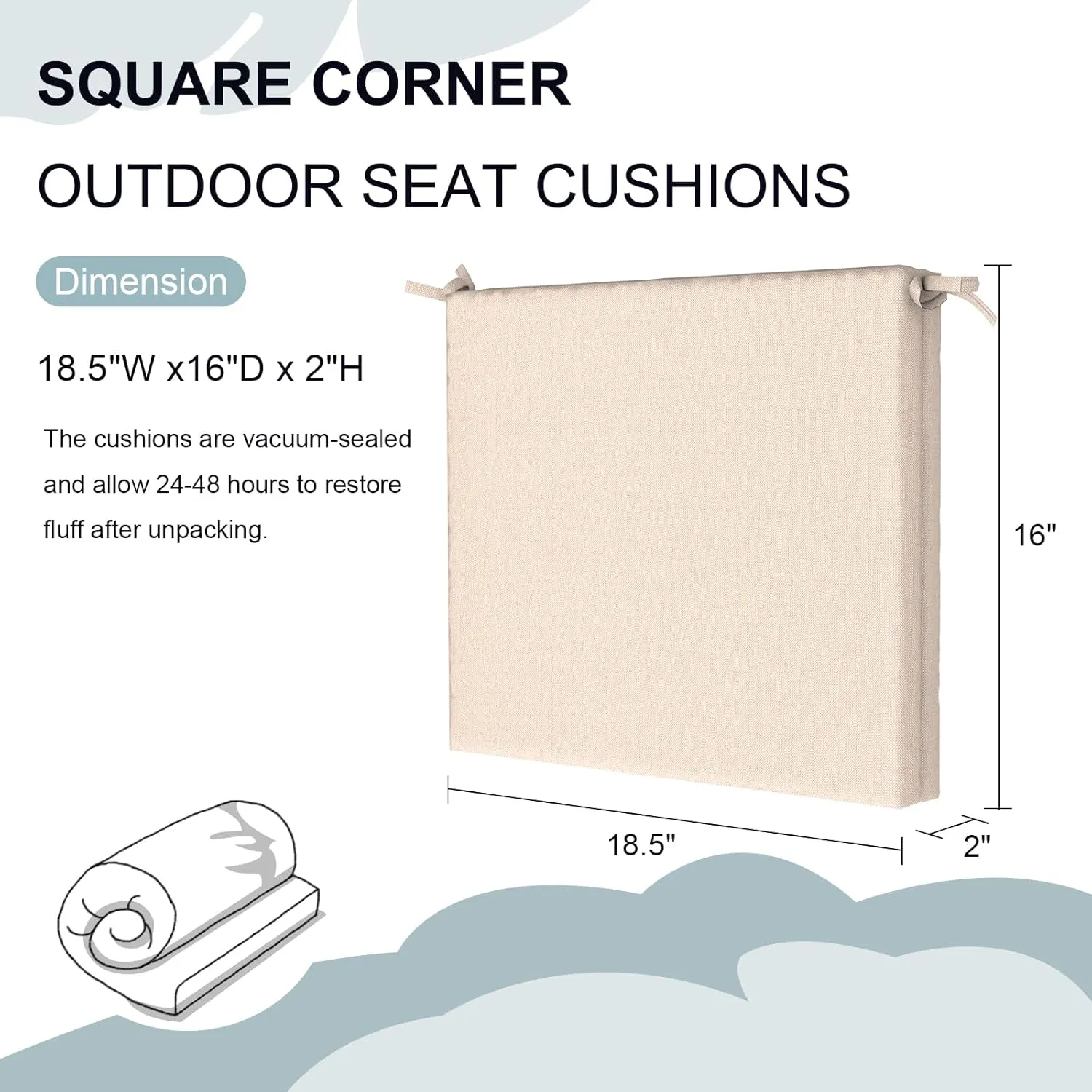 Set of 2 Outdoor Square Chair Cushions 18.5"x16"x2" for Patio, Water Resistant Patio Dining Seat Pads Replacement for Kitchen Garden and Outdoor Furniture Decoration - Beige