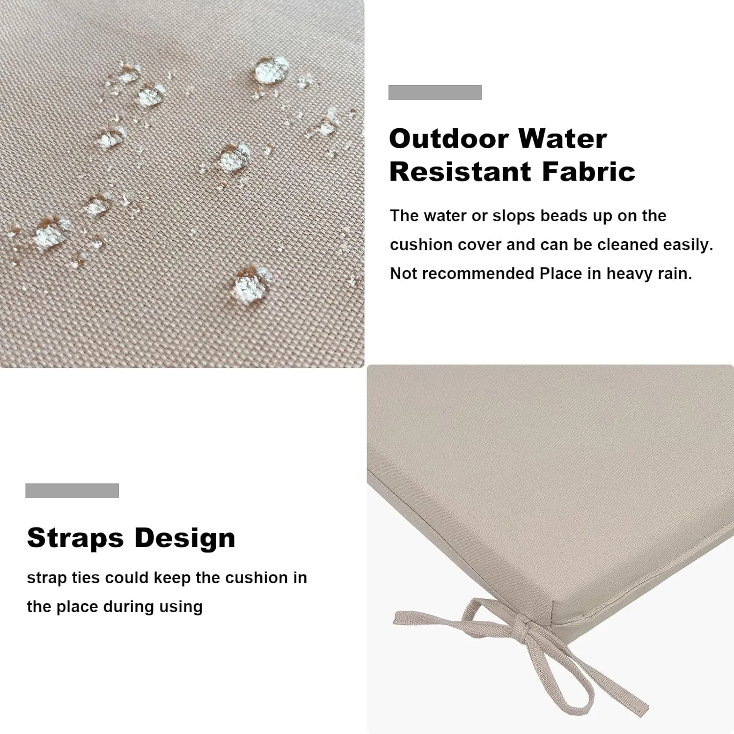 Set of 2 Outdoor Square Chair Cushions 18.5"x16"x2" for Patio, Water Resistant Patio Dining Seat Pads Replacement for Kitchen Garden and Outdoor Furniture Decoration - Beige