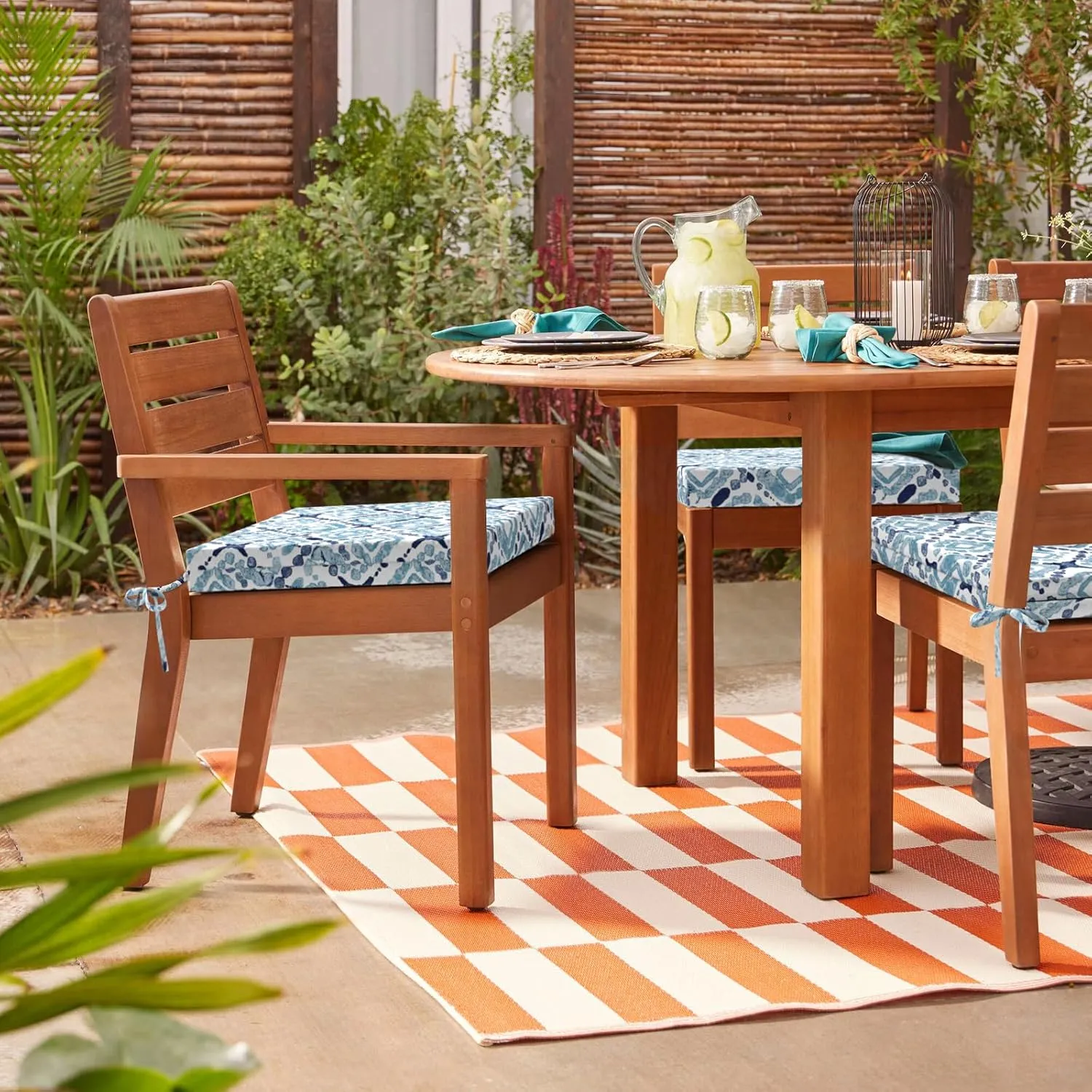 Set of 2 Outdoor Square Chair Cushions 18.5"x16"x2" for Patio, Water Resistant Patio Dining Seat Pads Replacement for Kitchen Garden and Outdoor Furniture Decoration - Boho Geometry Blue