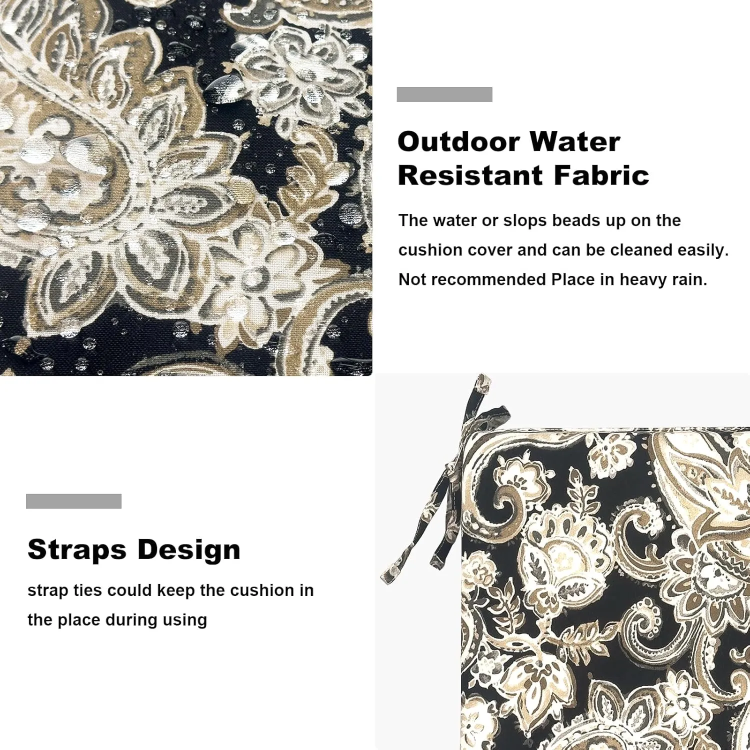 Set of 2 Outdoor Square Chair Cushions 18.5"x16"x2" for Patio, Water Resistant Patio Dining Seat Pads Replacement for Kitchen Garden and Outdoor Furniture Decoration - Paisley Black