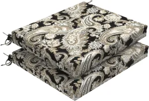 Set of 2 Outdoor Square Chair Cushions 18.5"x16"x2" for Patio, Water Resistant Patio Dining Seat Pads Replacement for Kitchen Garden and Outdoor Furniture Decoration - Paisley Black