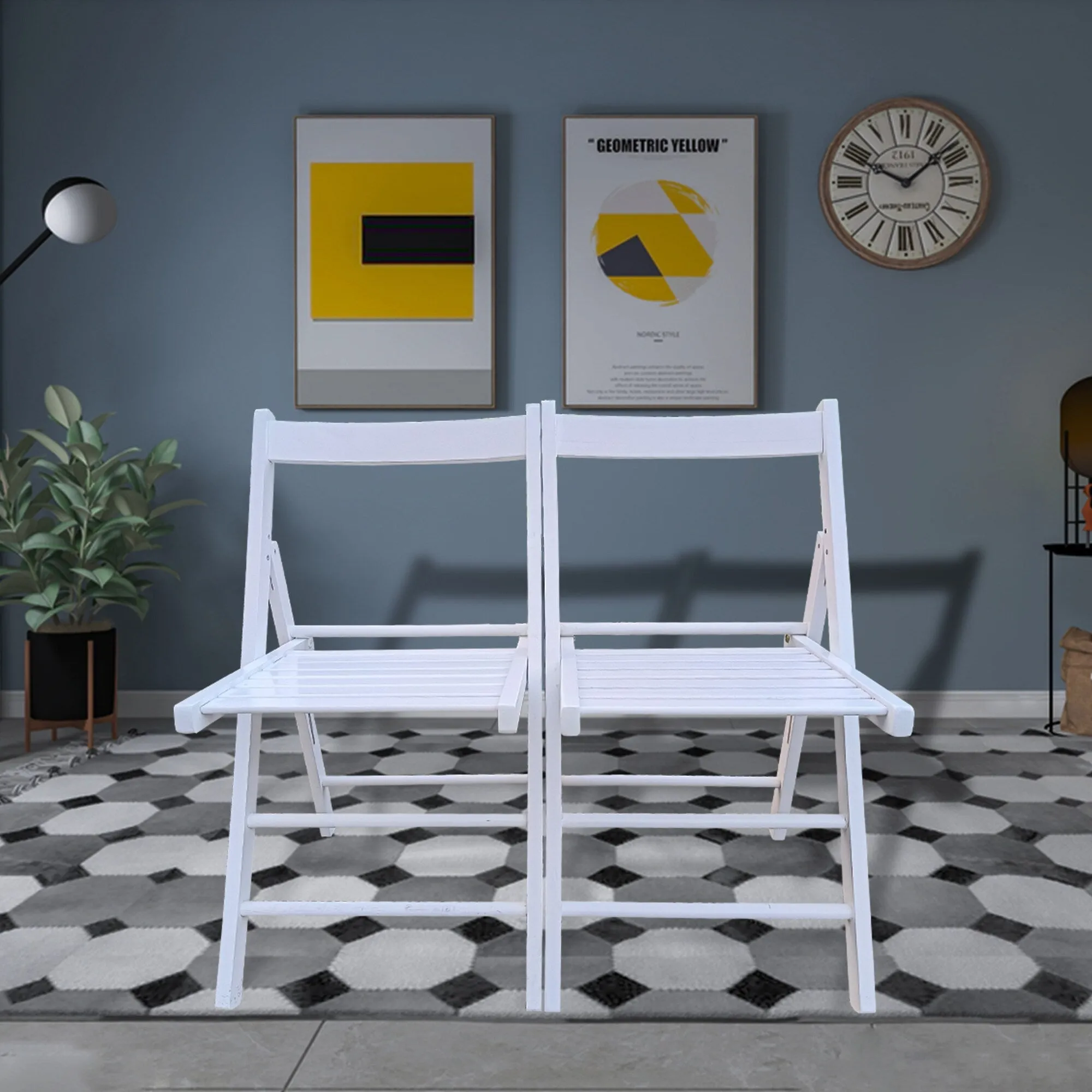 Set of 2 Solid Wood Folding Chairs with Slatted Seat, Open Back, Fully Assembled for Indoor & Outdoor Use
