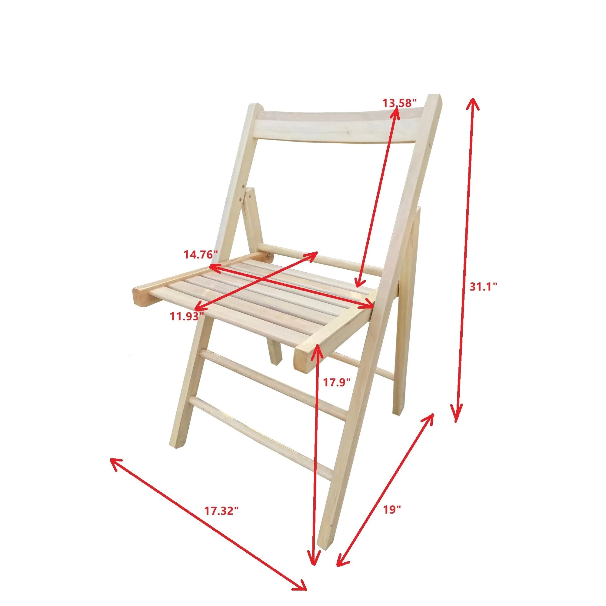 Set of 2 Solid Wood Folding Chairs with Slatted Seat, Open Back, Fully Assembled for Indoor & Outdoor Use