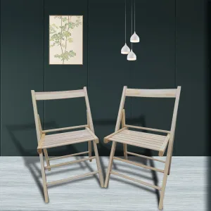 Set of 2 Solid Wood Folding Chairs with Slatted Seat, Open Back, Fully Assembled for Indoor & Outdoor Use