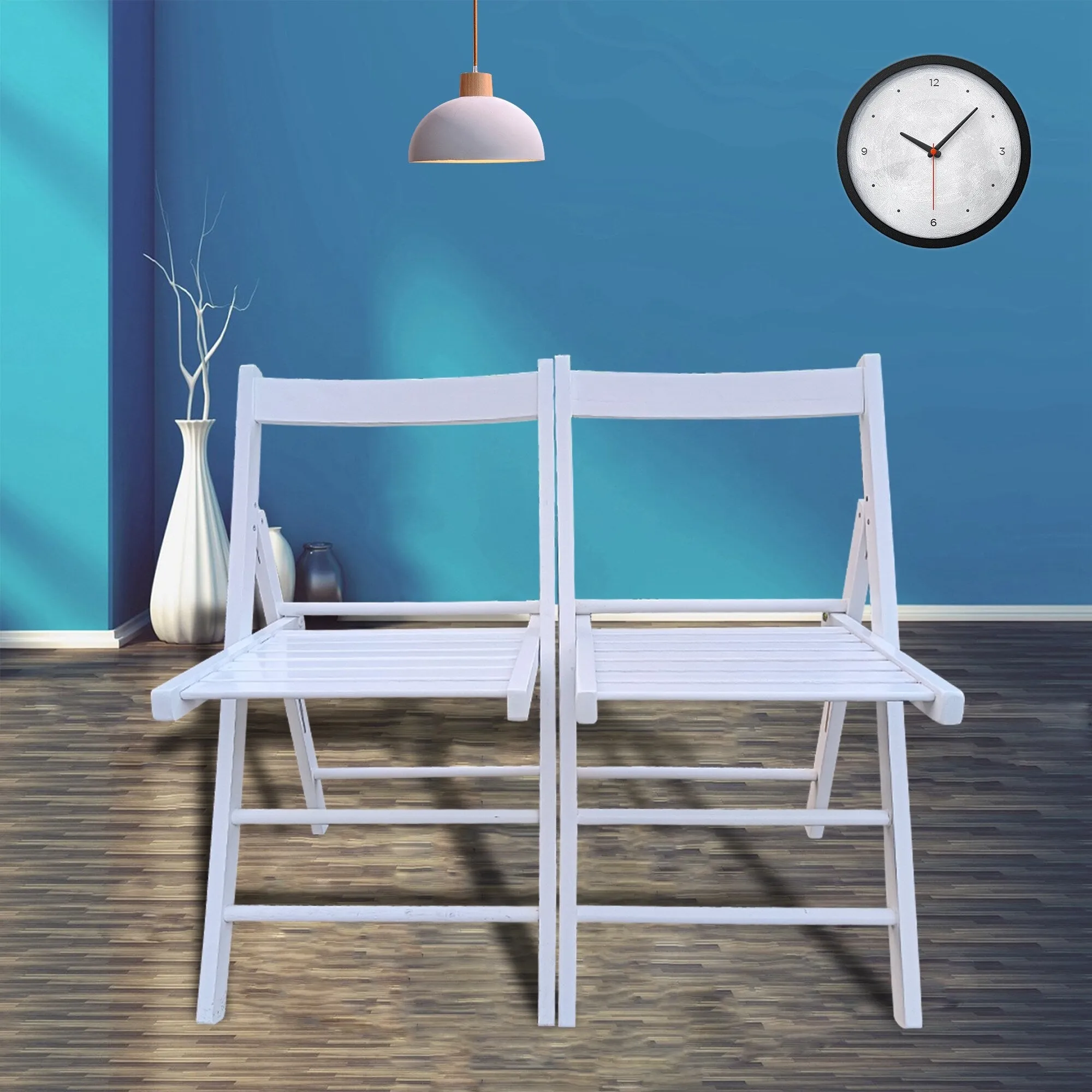 Set of 2 Solid Wood Folding Chairs with Slatted Seat, Open Back, Fully Assembled for Indoor & Outdoor Use