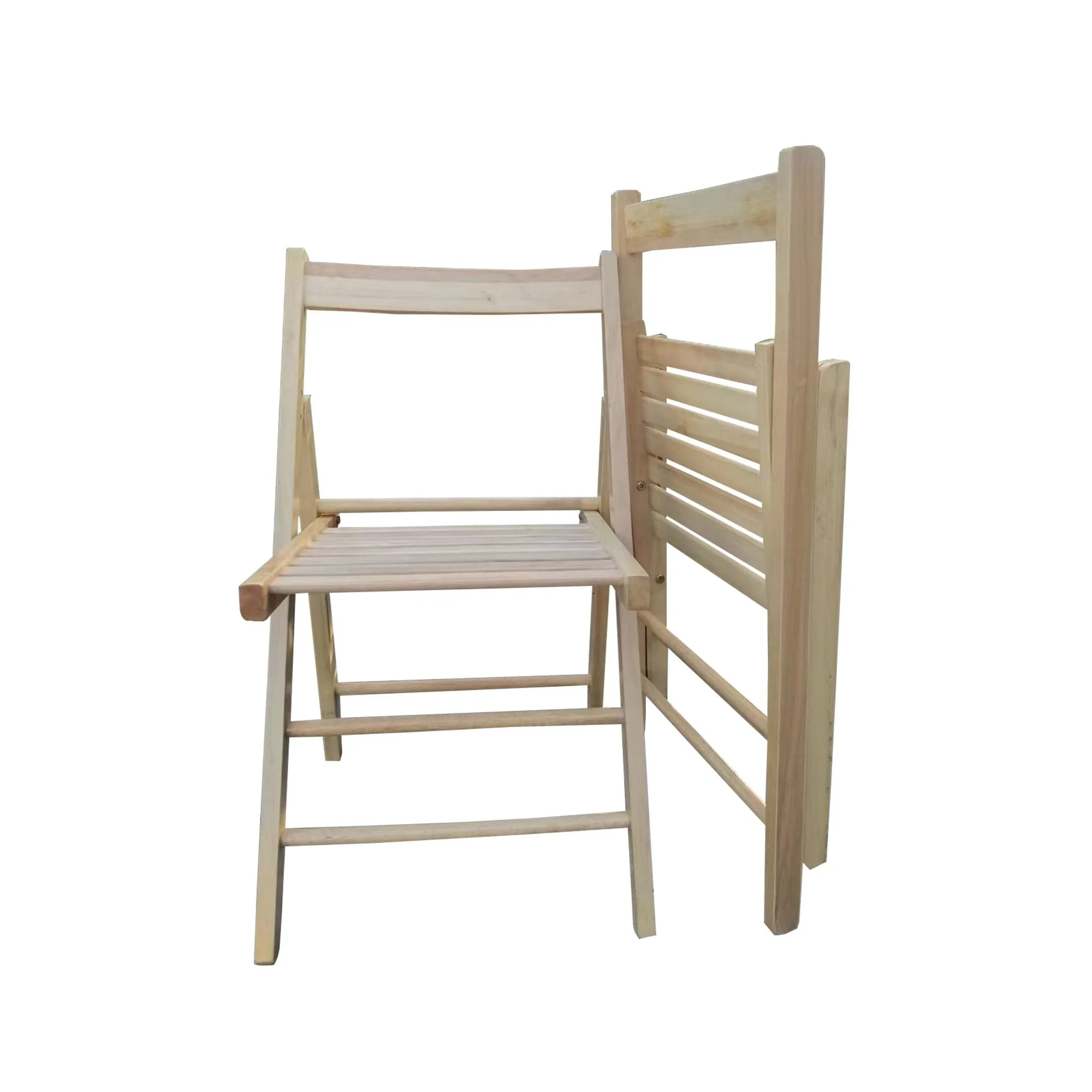 Set of 2 Solid Wood Folding Chairs with Slatted Seat, Open Back, Fully Assembled for Indoor & Outdoor Use