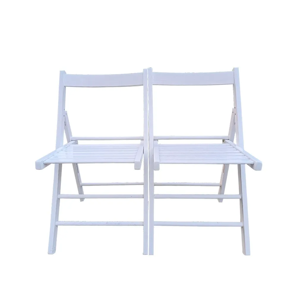 Set of 2 Solid Wood Folding Chairs with Slatted Seat, Open Back, Fully Assembled for Indoor & Outdoor Use