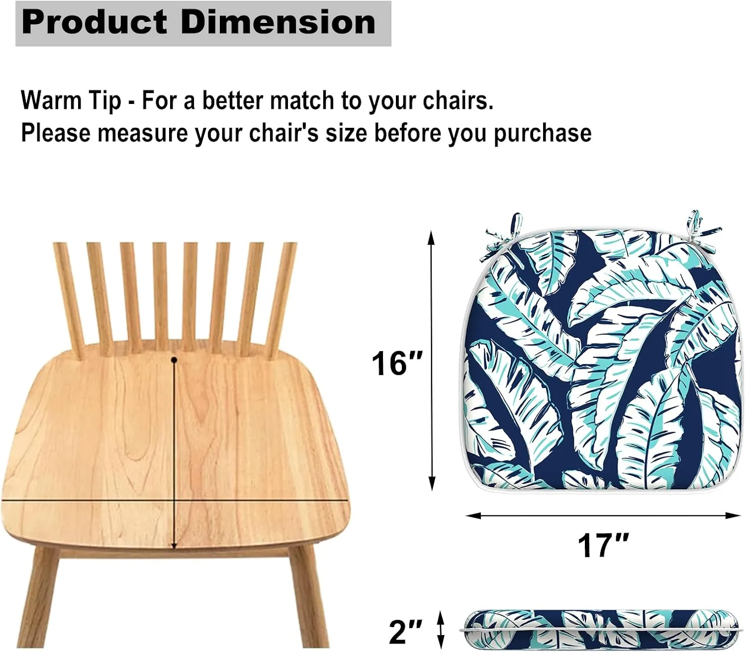 Set of 4 Outdoor Chair Cushions with Ties,Water Repellent Patio Chair Pads 17"x 16" for Outdoor Furniture,Round Corner Seat Cushions for Garden Yard Kitchen Baltic Palms White
