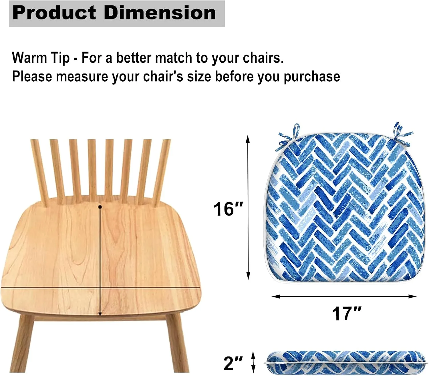 Set of 4 Outdoor Chair Cushions with Ties,Water Repellent Patio Chair Pads 17"x 16" for Outdoor Furniture,Round Corner Seat Cushions for Garden Yard Kitchen Blue Bricks