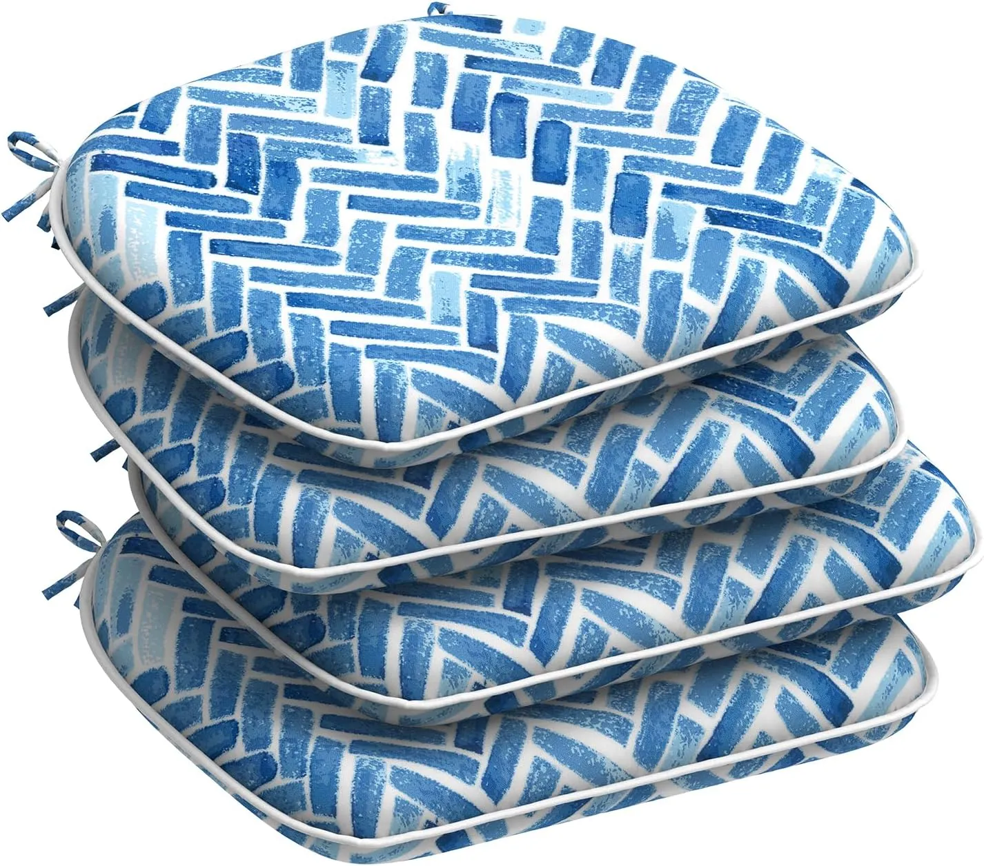 Set of 4 Outdoor Chair Cushions with Ties,Water Repellent Patio Chair Pads 17"x 16" for Outdoor Furniture,Round Corner Seat Cushions for Garden Yard Kitchen Blue Bricks