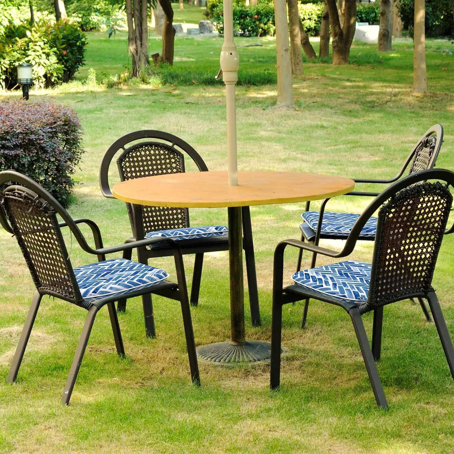 Set of 4 Outdoor Chair Cushions with Ties,Water Repellent Patio Chair Pads 17"x 16" for Outdoor Furniture,Round Corner Seat Cushions for Garden Yard Kitchen Blue Bricks