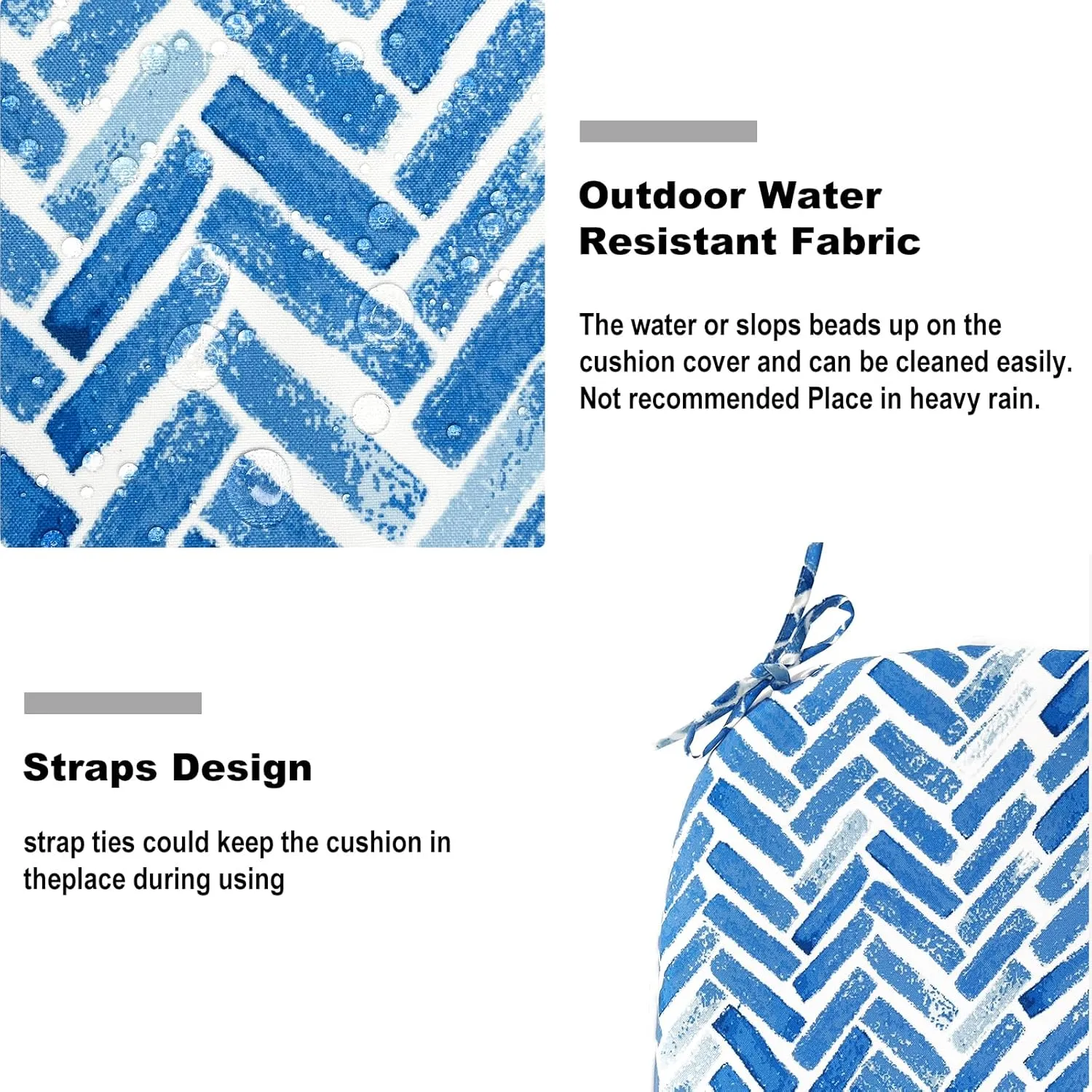 Set of 4 Outdoor Chair Cushions with Ties,Water Repellent Patio Chair Pads 17"x 16" for Outdoor Furniture,Round Corner Seat Cushions for Garden Yard Kitchen Blue Bricks