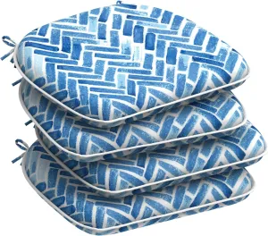 Set of 4 Outdoor Chair Cushions with Ties,Water Repellent Patio Chair Pads 17"x 16" for Outdoor Furniture,Round Corner Seat Cushions for Garden Yard Kitchen Blue Bricks