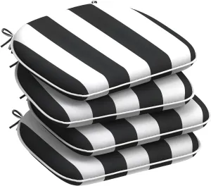 Set of 4 Outdoor Chair Cushions with Ties,Water Repellent Patio Chair Pads 17"x 16" for Outdoor Furniture,Round Corner Seat Cushions for Garden Yard Kitchen Cabana Black