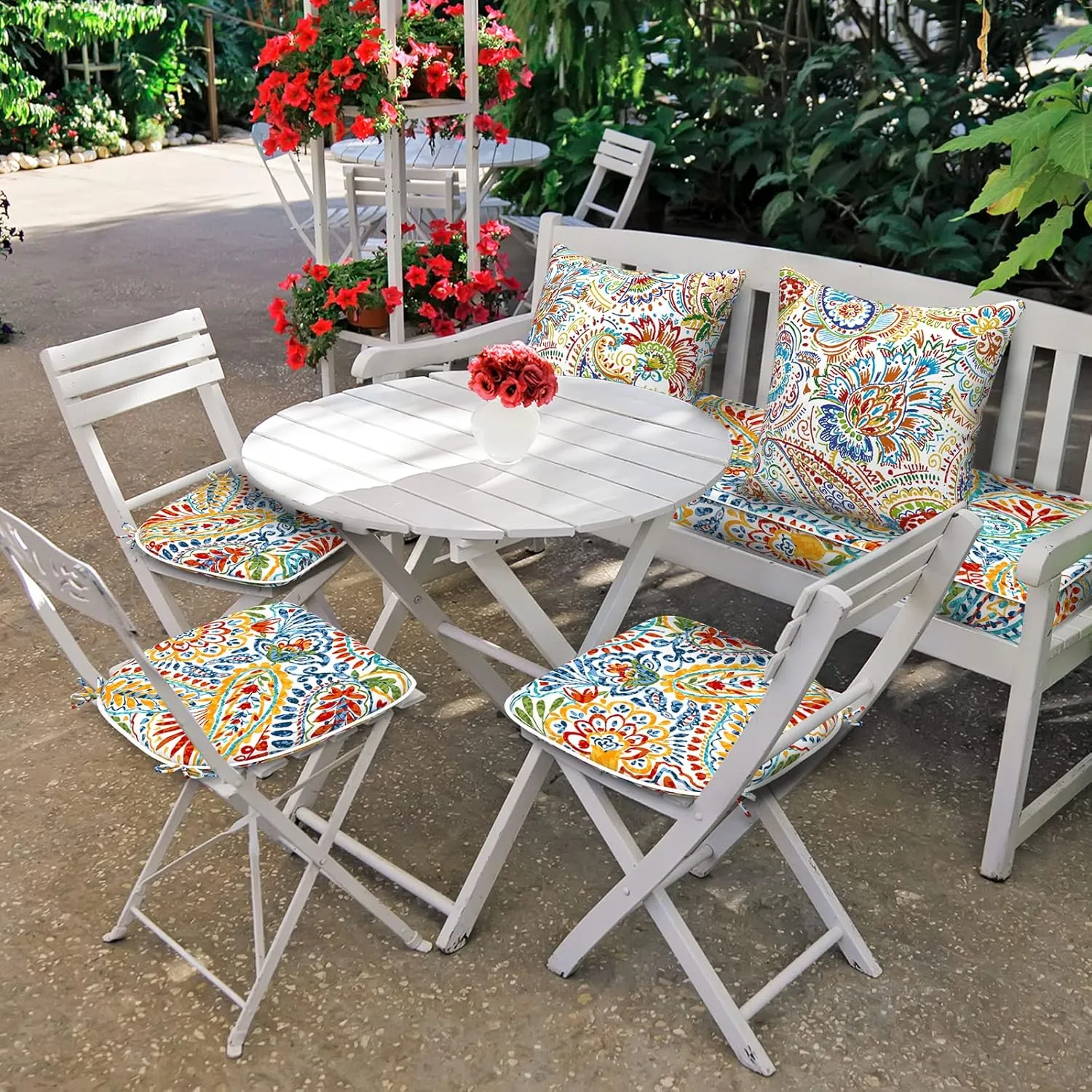 Set of 4 Outdoor Chair Cushions with Ties,Water Repellent Patio Chair Pads 17"x 16" for Outdoor Furniture,Round Corner Seat Cushions for Garden Yard Kitchen Paisley Multi