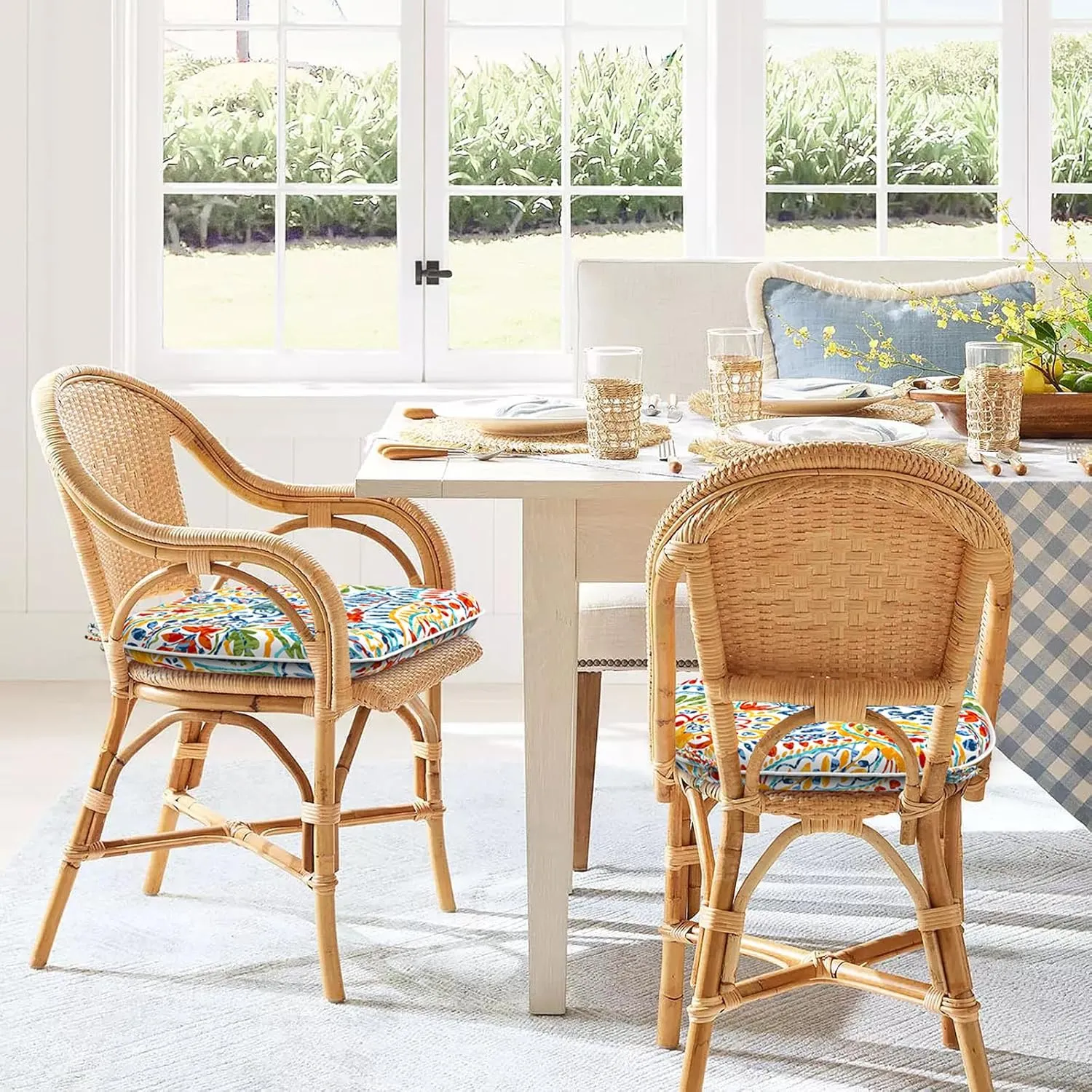Set of 4 Outdoor Chair Cushions with Ties,Water Repellent Patio Chair Pads 17"x 16" for Outdoor Furniture,Round Corner Seat Cushions for Garden Yard Kitchen Paisley Multi