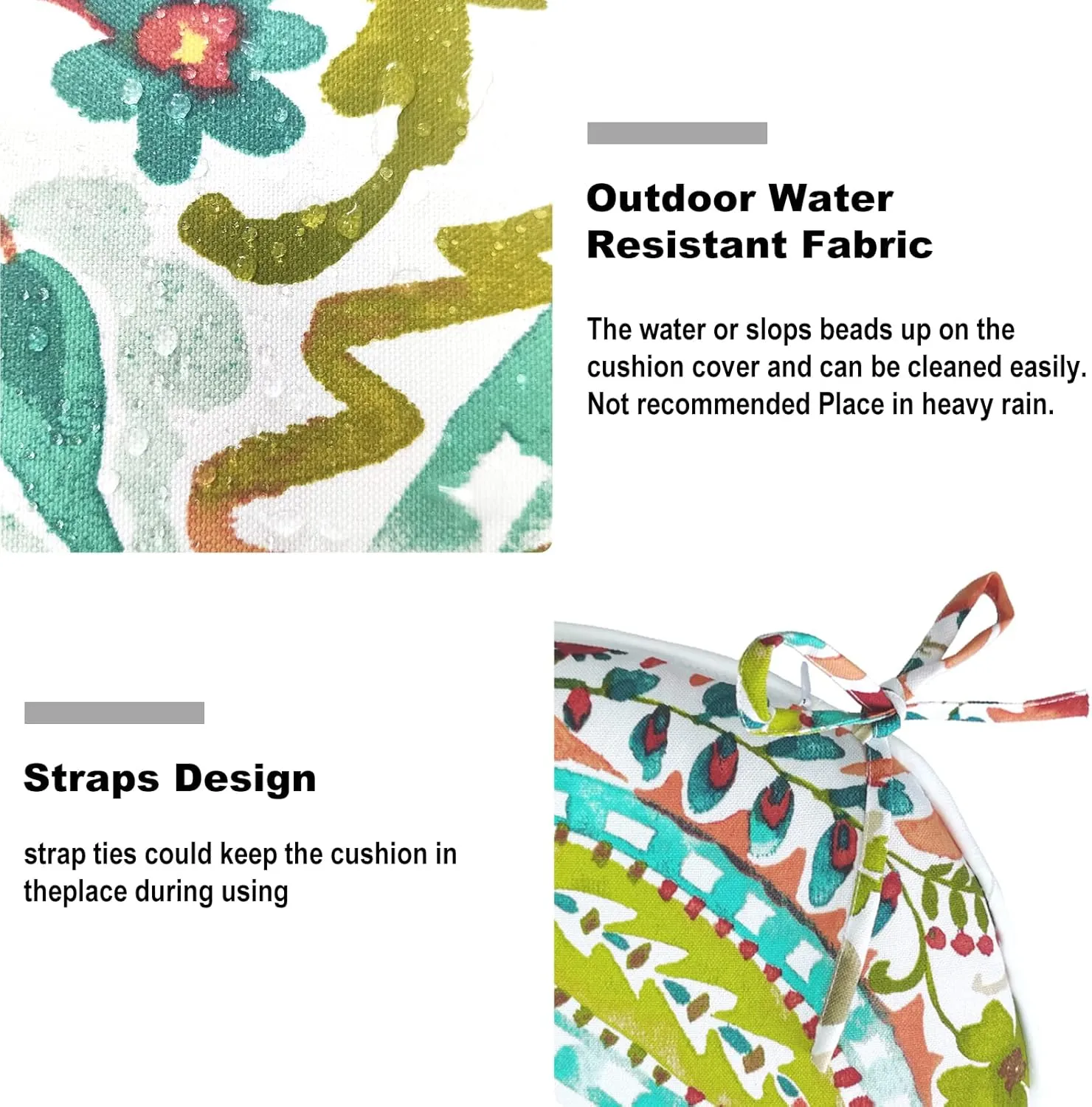 Set of 4 Outdoor Chair Cushions with Ties,Water Repellent Patio Chair Pads 17"x 16" for Outdoor Furniture,Round Corner Seat Cushions for Garden Yard Kitchen Pretty Paisley