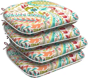 Set of 4 Outdoor Chair Cushions with Ties,Water Repellent Patio Chair Pads 17"x 16" for Outdoor Furniture,Round Corner Seat Cushions for Garden Yard Kitchen Pretty Paisley