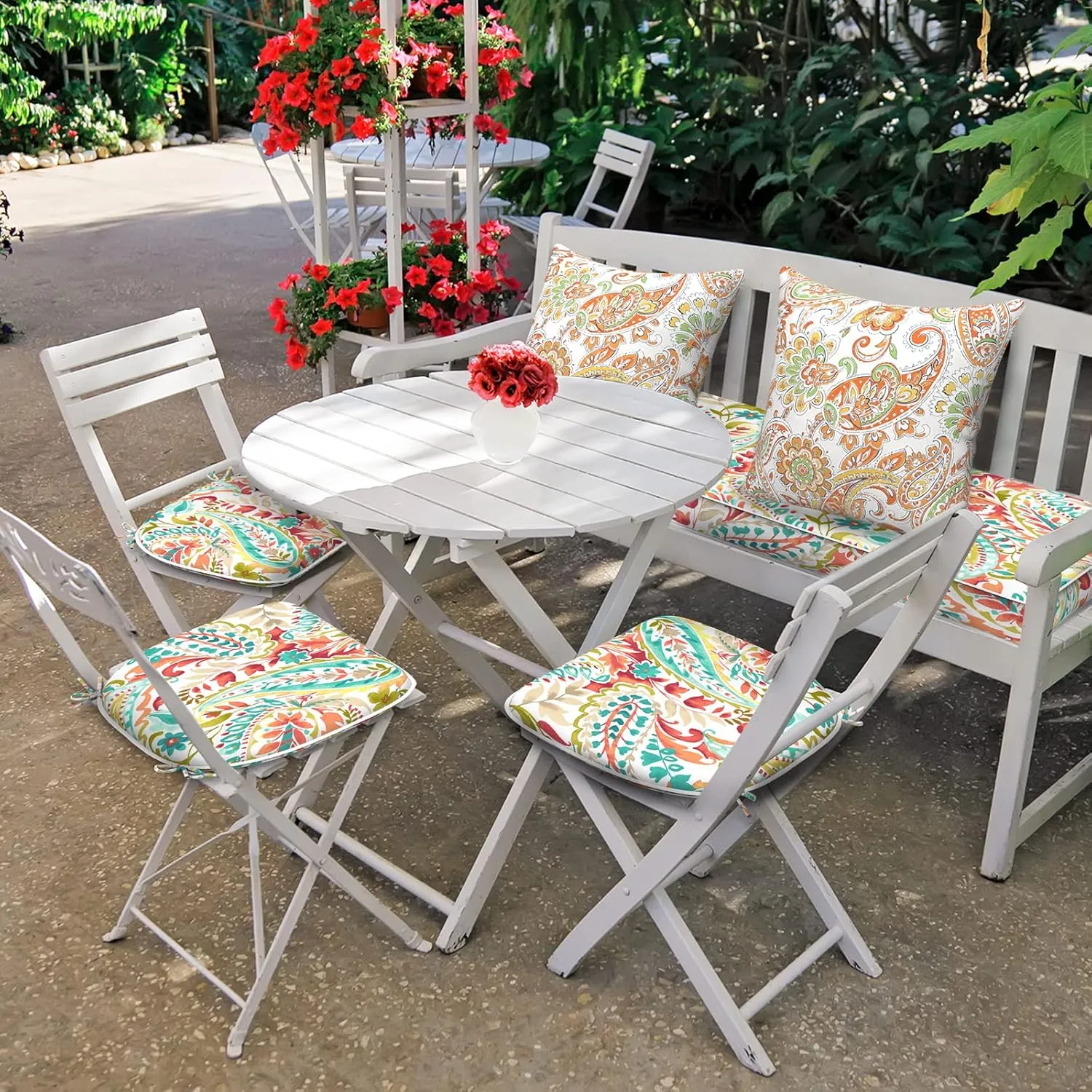 Set of 4 Outdoor Chair Cushions with Ties,Water Repellent Patio Chair Pads 17"x 16" for Outdoor Furniture,Round Corner Seat Cushions for Garden Yard Kitchen Pretty Paisley