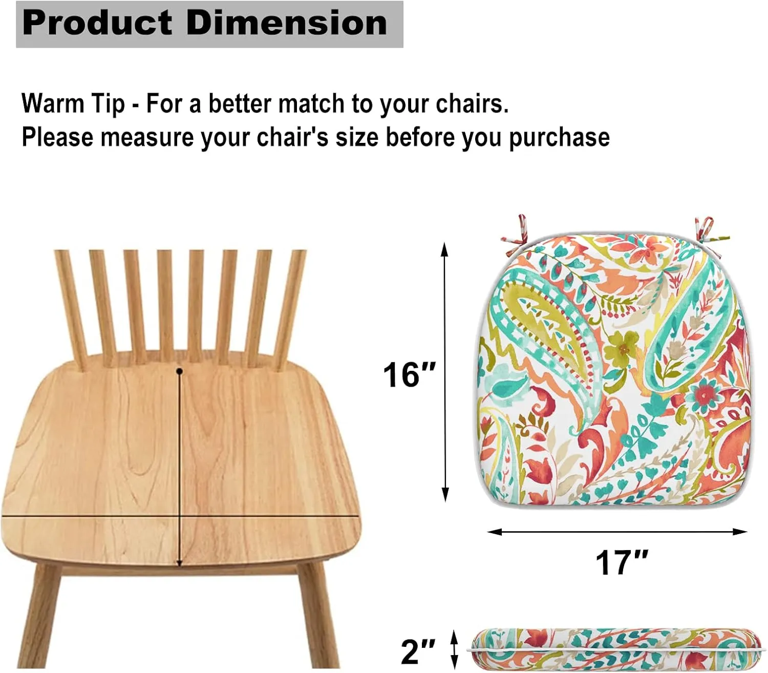 Set of 4 Outdoor Chair Cushions with Ties,Water Repellent Patio Chair Pads 17"x 16" for Outdoor Furniture,Round Corner Seat Cushions for Garden Yard Kitchen Pretty Paisley