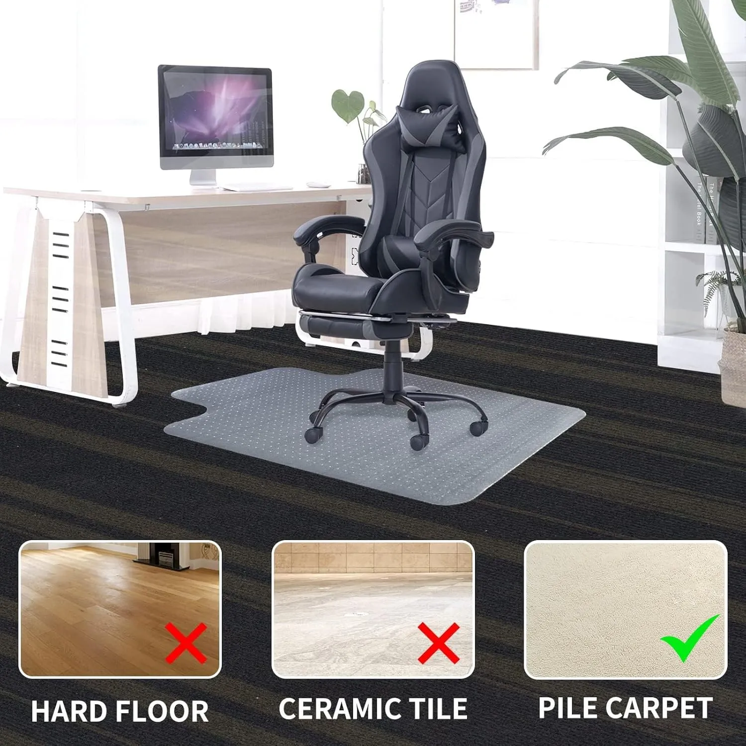 SHAREWIN Chair Mat for Carpeted Floor with Lip,47''×36'' PVC Carpet Protector for Low Pile Carpets Heavy Duty Effective Grip Anti-Slip,Won't Crack,Easy to Clean for Office and Home