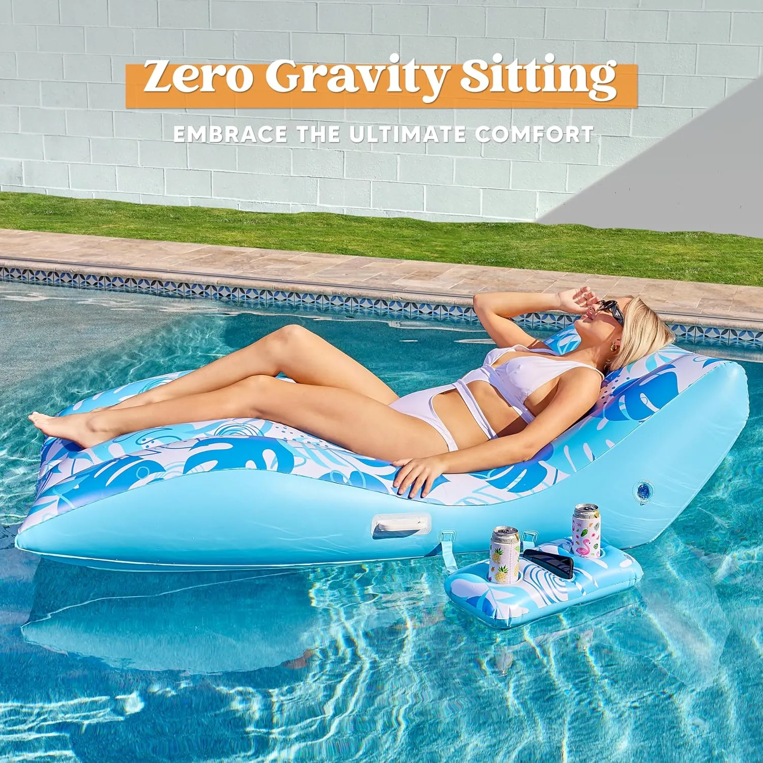 SLOOSH Inflatable Pool Floats Adult - Extreme Comfort Pool Lounge Chair with Detachable Cup Holder, Heavy Duty Lounger Floating Recliner Blow Up Floaties Water Floaty Lake Beach Tanning Float