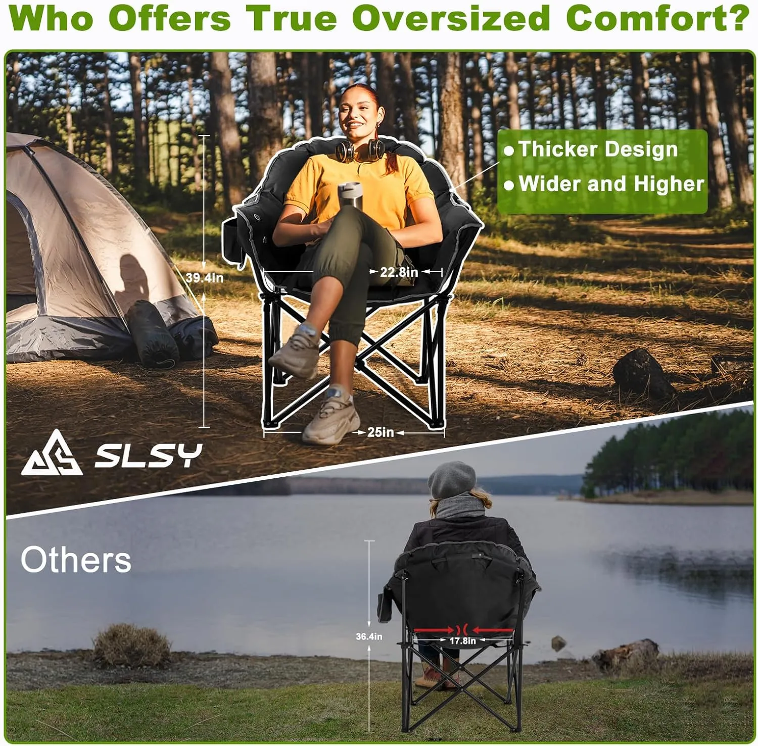 Slsy Oversized Heated Camping Chair Heats Back and Seat, Heated Portable Camp Chair with 3 Heat Levels, Heavy Duty Heated Moon Chair for Lawn, Outdoor, Picnic, Lounge Patio