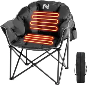 Slsy Oversized Heated Camping Chair Heats Back and Seat, Heated Portable Camp Chair with 3 Heat Levels, Heavy Duty Heated Moon Chair for Lawn, Outdoor, Picnic, Lounge Patio