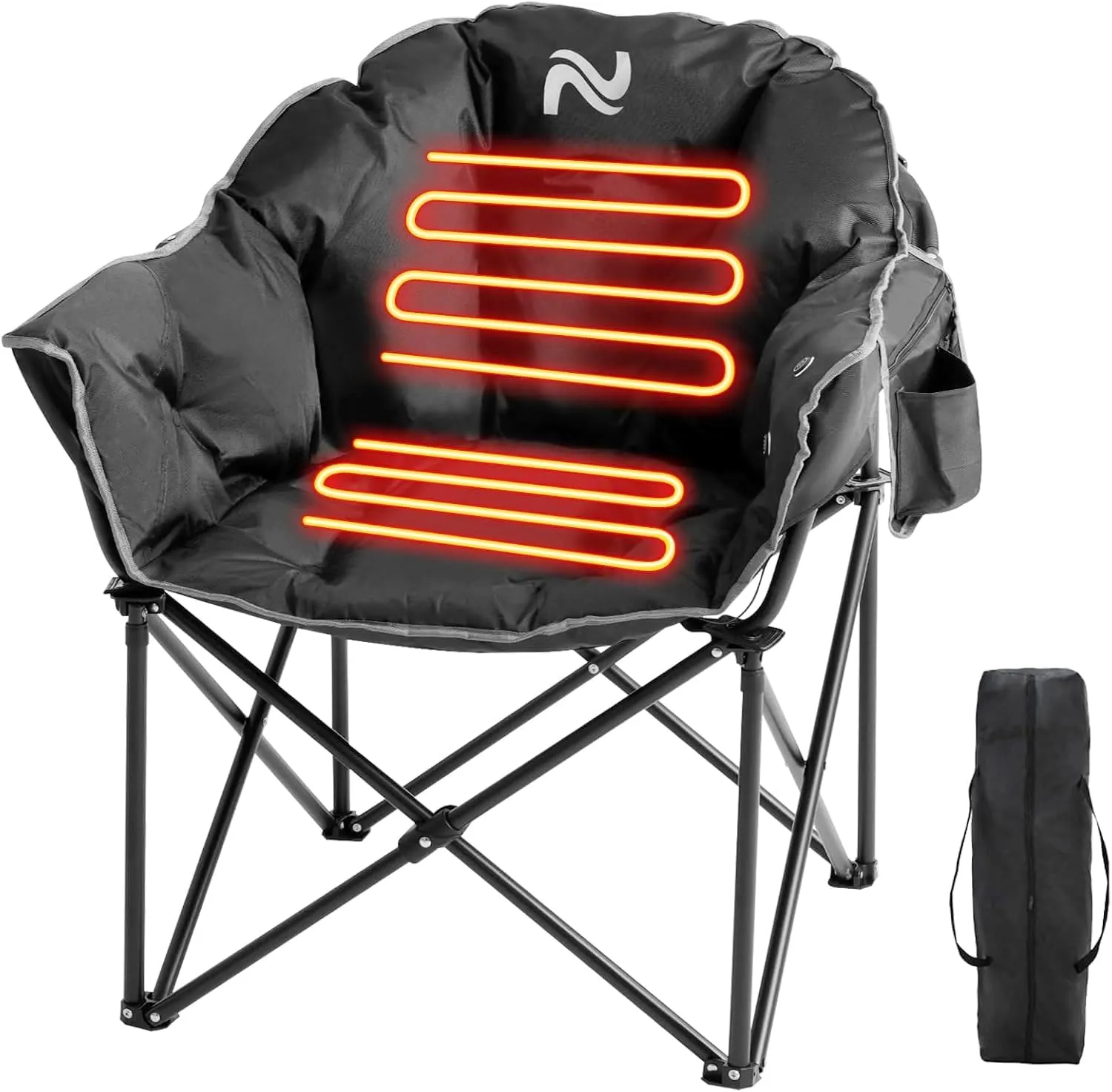 Slsy Oversized Heated Camping Chair Heats Back and Seat, Heated Portable Camp Chair with 3 Heat Levels, Heavy Duty Heated Moon Chair for Lawn, Outdoor, Picnic, Lounge Patio