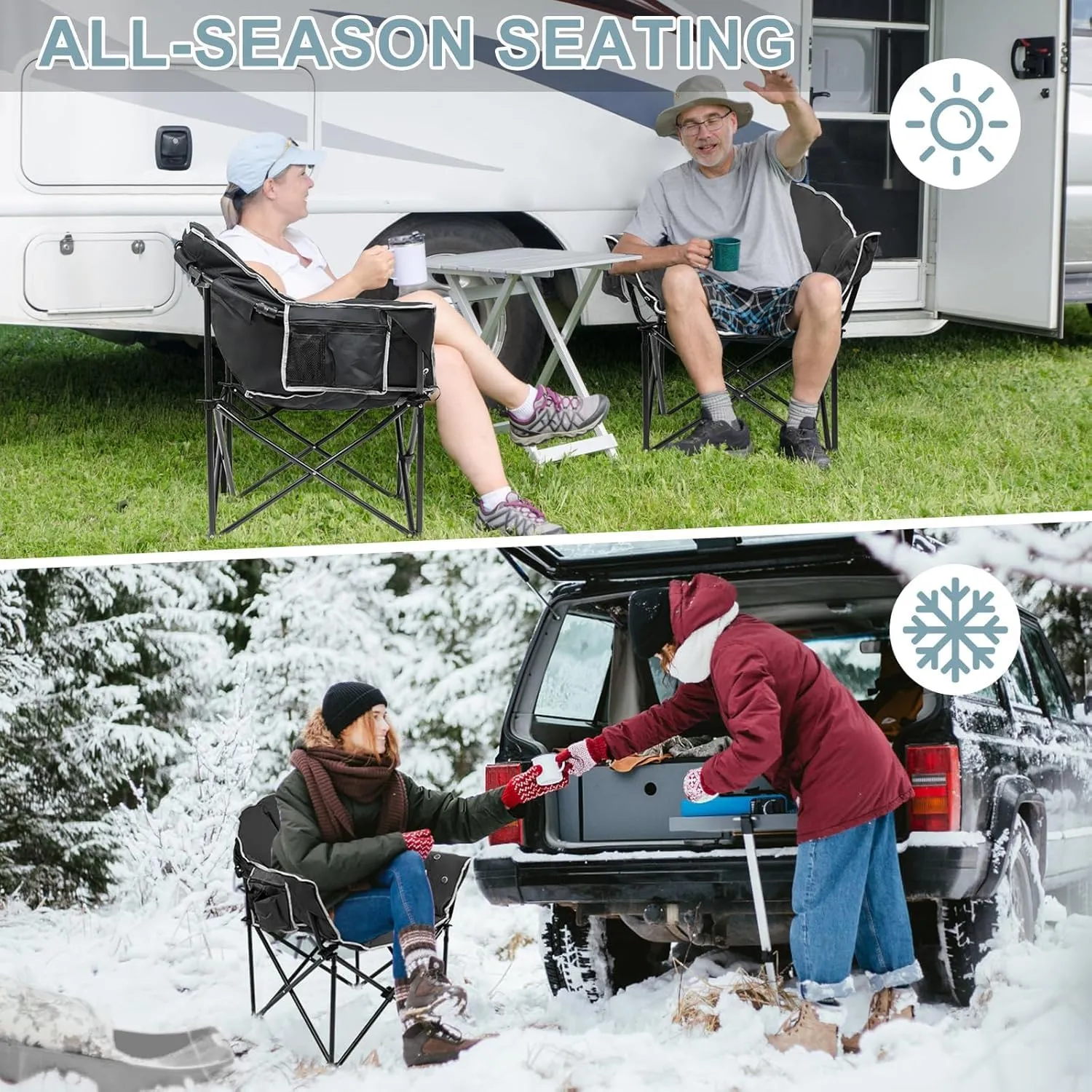 Slsy Oversized Heated Camping Chair Heats Back and Seat, Heated Portable Camp Chair with 3 Heat Levels, Heavy Duty Heated Moon Chair for Lawn, Outdoor, Picnic, Lounge Patio