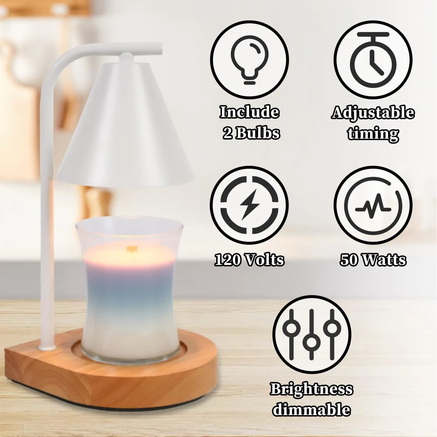 SOKCVSEA Candle Warmer Lamp - Candle Warmer with Timer, Birthday Gifts for Women Mom Gifts, House Warming Gifts New Home Decor, Wax Melt with 2 Bulb White 02